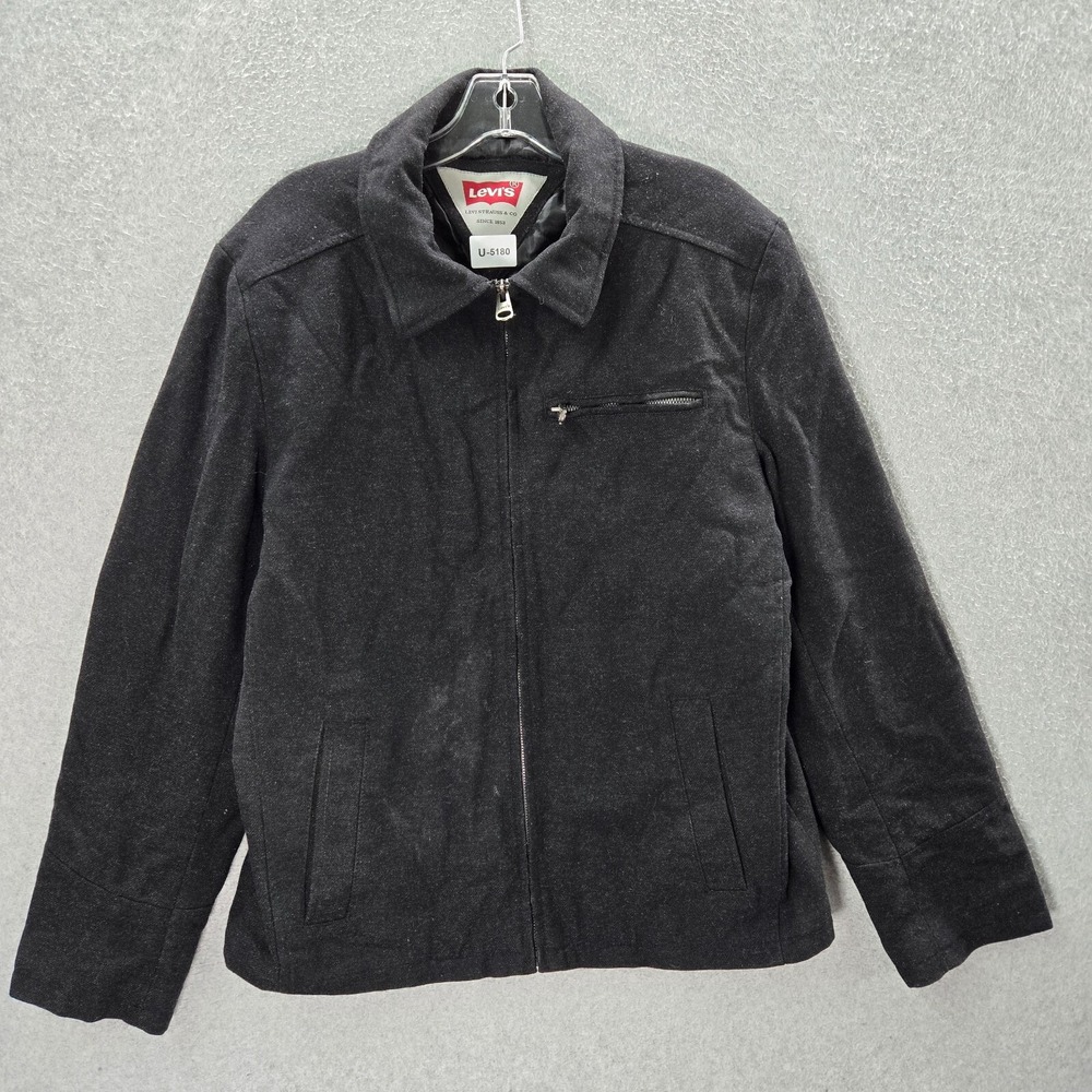 Levi's Men Jacket Medium Black Wool Blend Quilted Lined Full Zip Long Sleeve